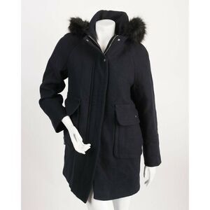 Zara Womens Navy Blue Wool Coat Jacket S Faux Fur